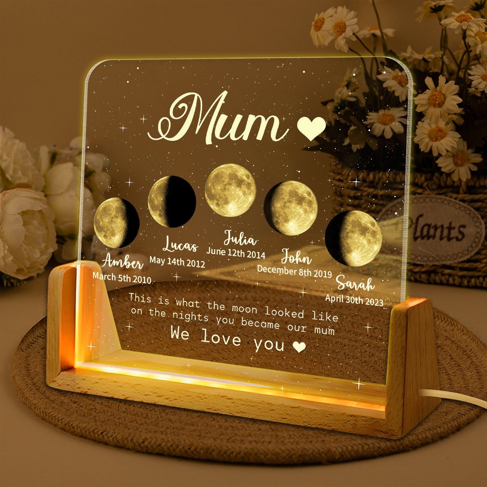 Personalised Mum Moon Phase Print Night Light With Kids Names Custom Lunar By Date Gifts For Mum Mother’s Day Gift Unique New Mum Pregnancy Gift