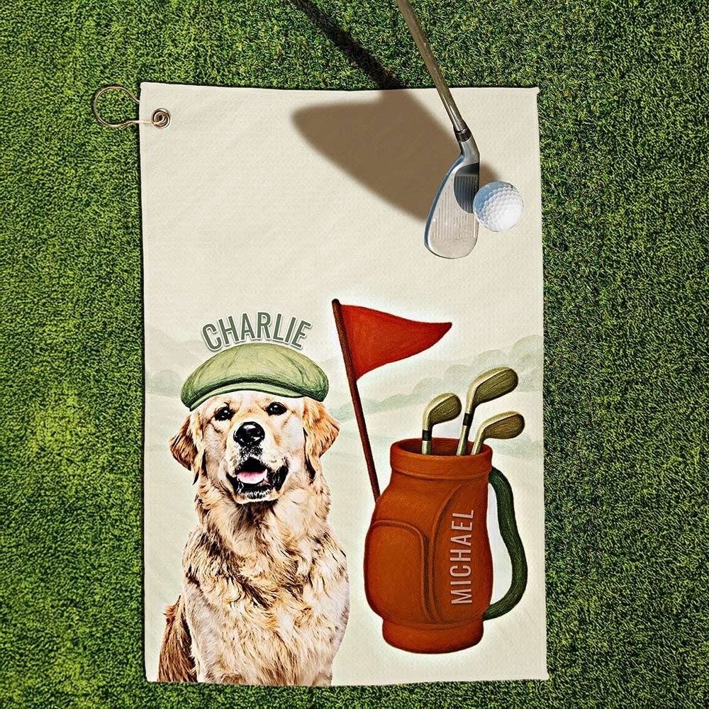 Custom Pet Dog Golf Towel with Pet Photo and Name Gifts for Dog Lover Pet Lover Gifts Golf Lover Gift Ideas