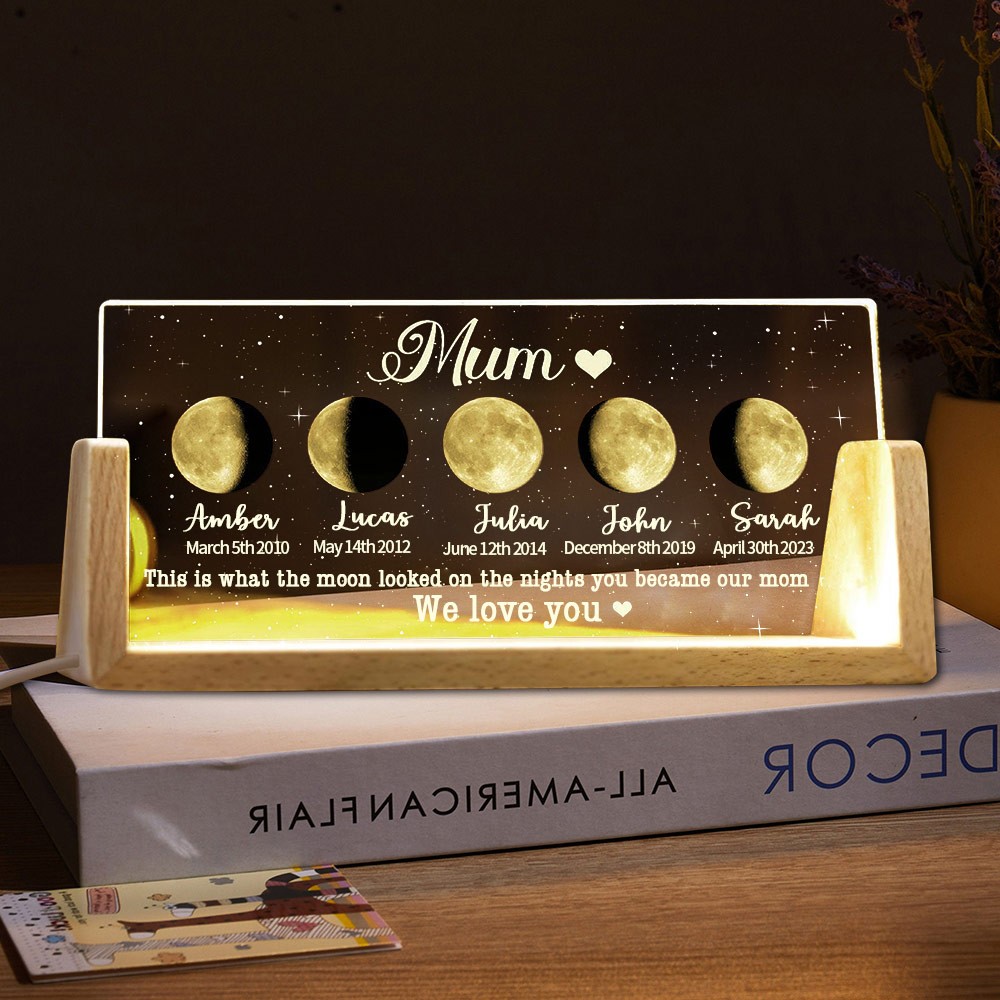 Personalised Mum Moon Phase Print Night Light With Kids Names Unique  Lamp Gift for Mum Grandma Mother's Day Gifts Mum Pregnancy Gift