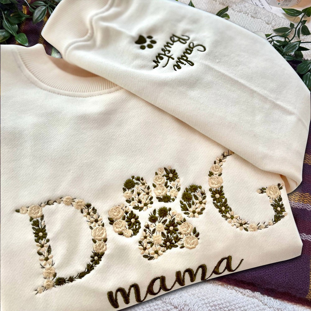 Personalised Embroidered Dog Mama Sweatshirt Hoodie With Pet Paw Unique Gift For Pet Lover Christmas Gifts