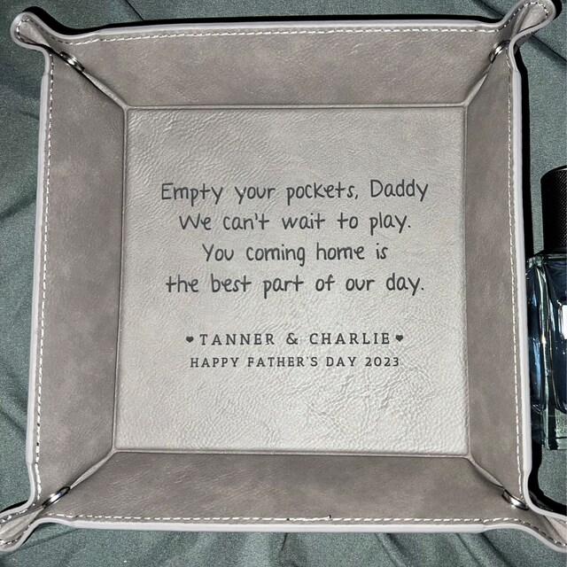 Empty Your Pockets Daddy Personalised Engraved Leather Valet Tray for Dad Birthday Gift for Him Christmas Gifts
