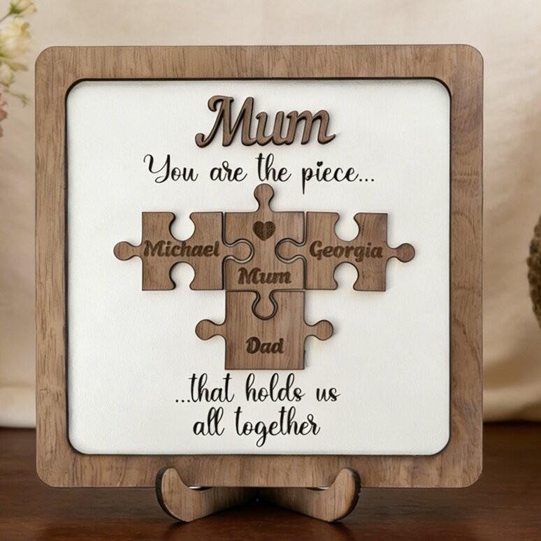 Mum You Are The Piece That Holds Us All Together Personalised Mum Puzzle Sign Gift With Kids Name – Mother's Day & Birthday Family Keepsake Gift For Mum Grandma