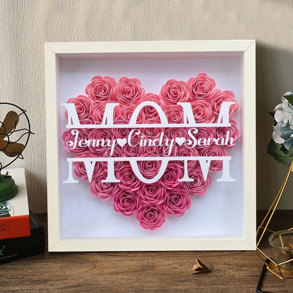 Personalised Flower Shadow Box with Kids Names for Mum