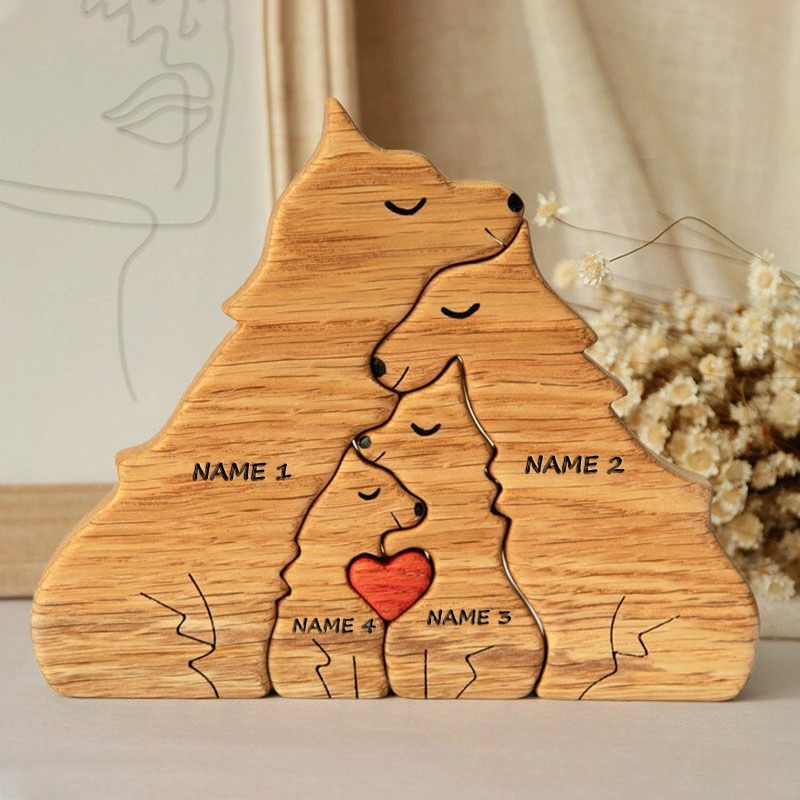 Personalised Wooden Wolf Family Names Puzzle Keepsake