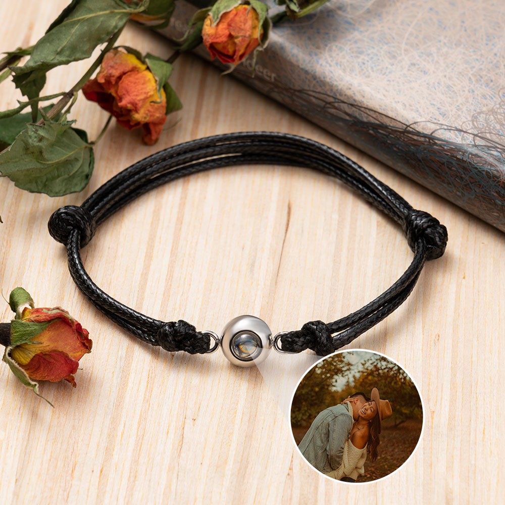 Personalised Braided Rope Photo Projection Bracelet Anniversary Gift For Her Him