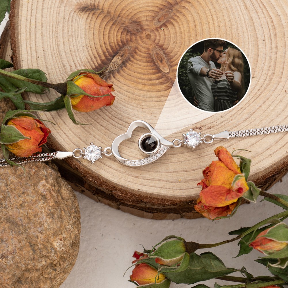 Personalised Heart Photo Projection Bracelet Valentine's Day Gift Ideas for Her