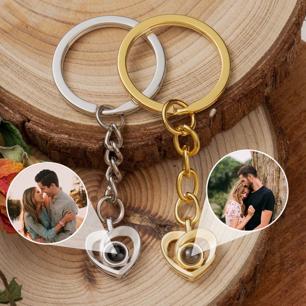 Personalised Heart Memorial Photo Projection Keychain with Picture Inside Gifts for Couple