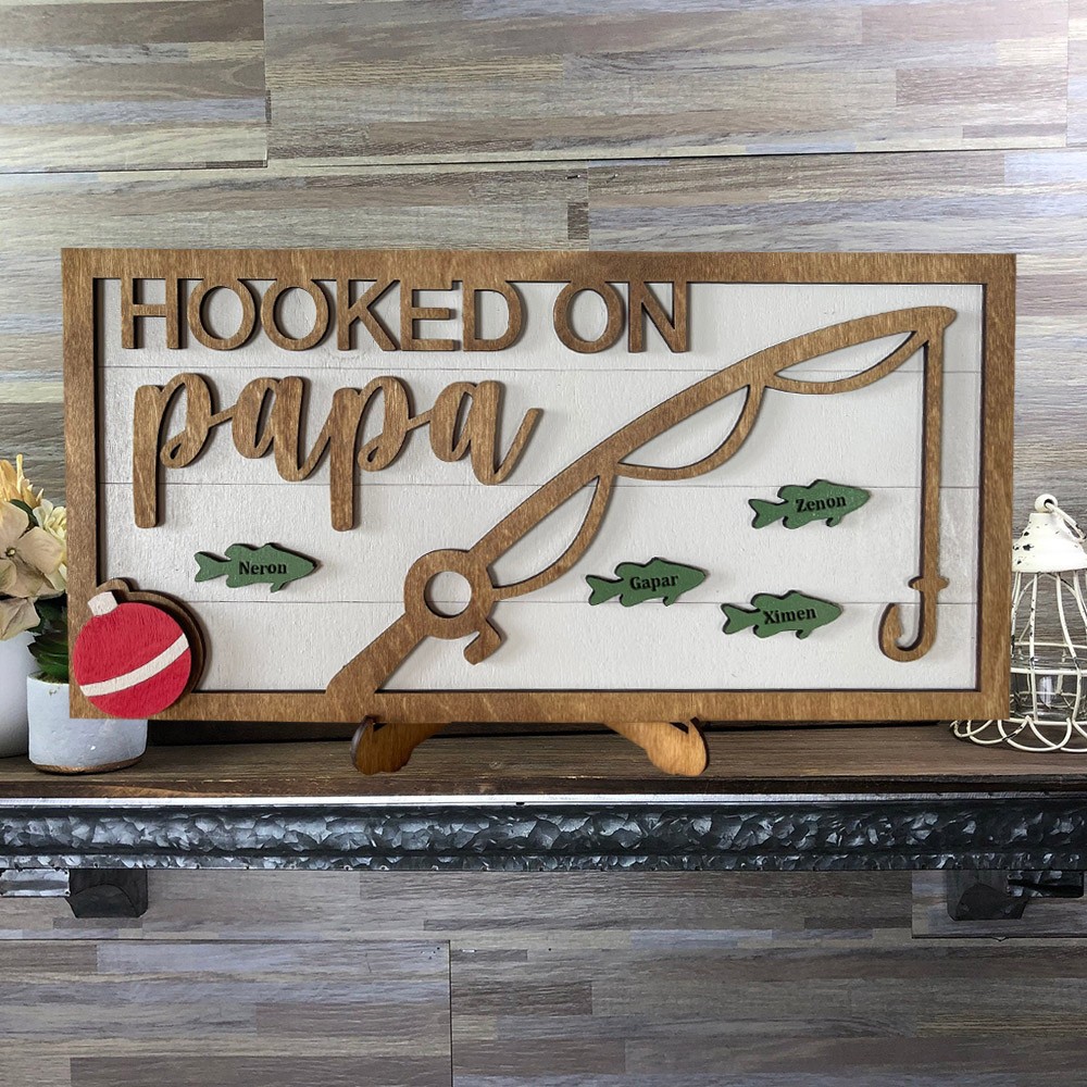 Custom Hooked On Papa Wooden Frame Sign Unique Keepsake Father's Day Gift Ideas