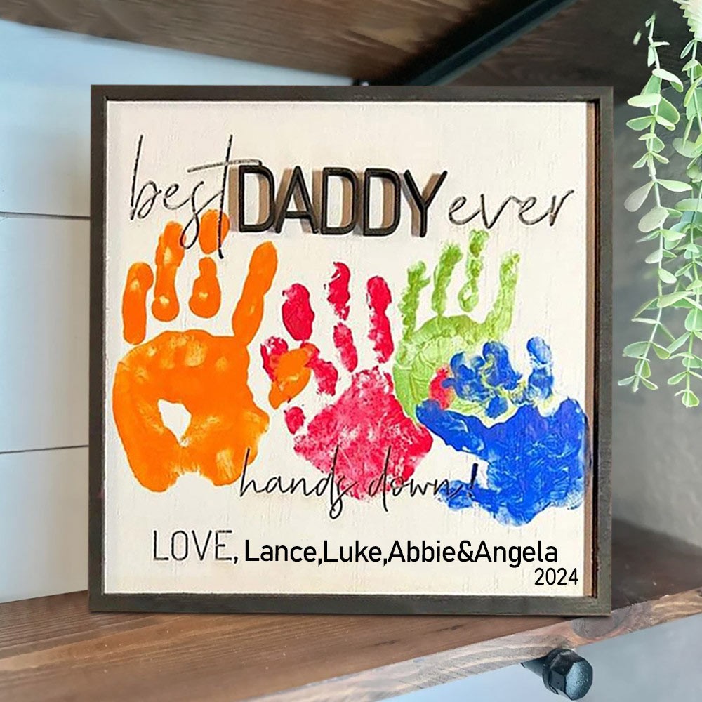 Personalised Best Daddy Ever Hands Down Handprint Frame Father's Day Gift 