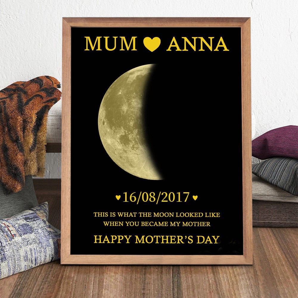 Custom Mum Moon Phase Wood Photo Sign With Date Unique Mother's Day Gift