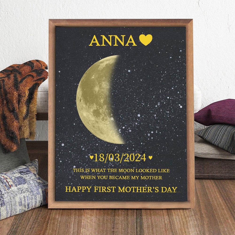 Custom Mum Moon Phase Wood Photo Frame Sign With Date First Mother's Day Gift Ideas