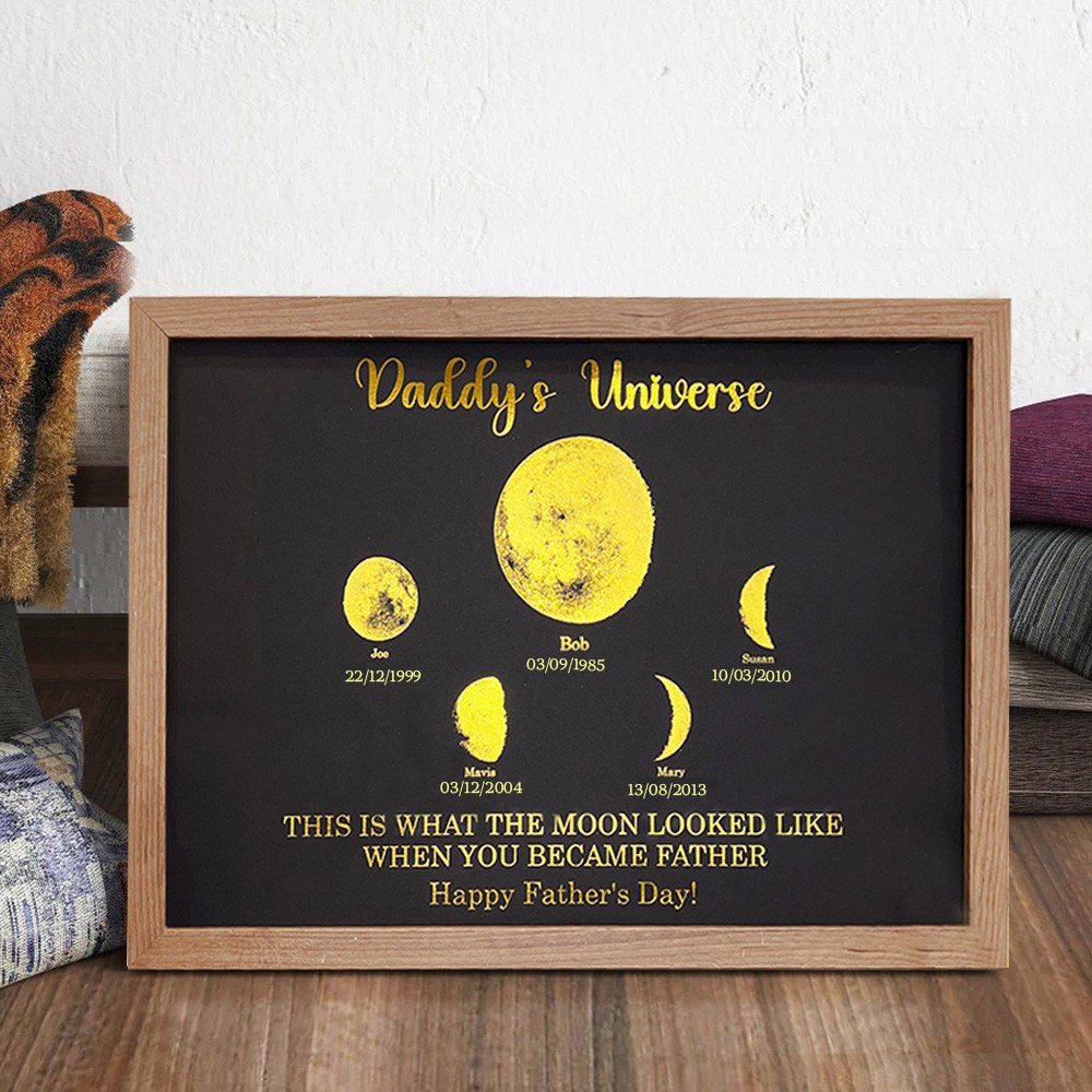 Personalised Daddy's Universe Print Moon Phase Wooden Frame Sign Meaningful Father's Day Gift Ideas