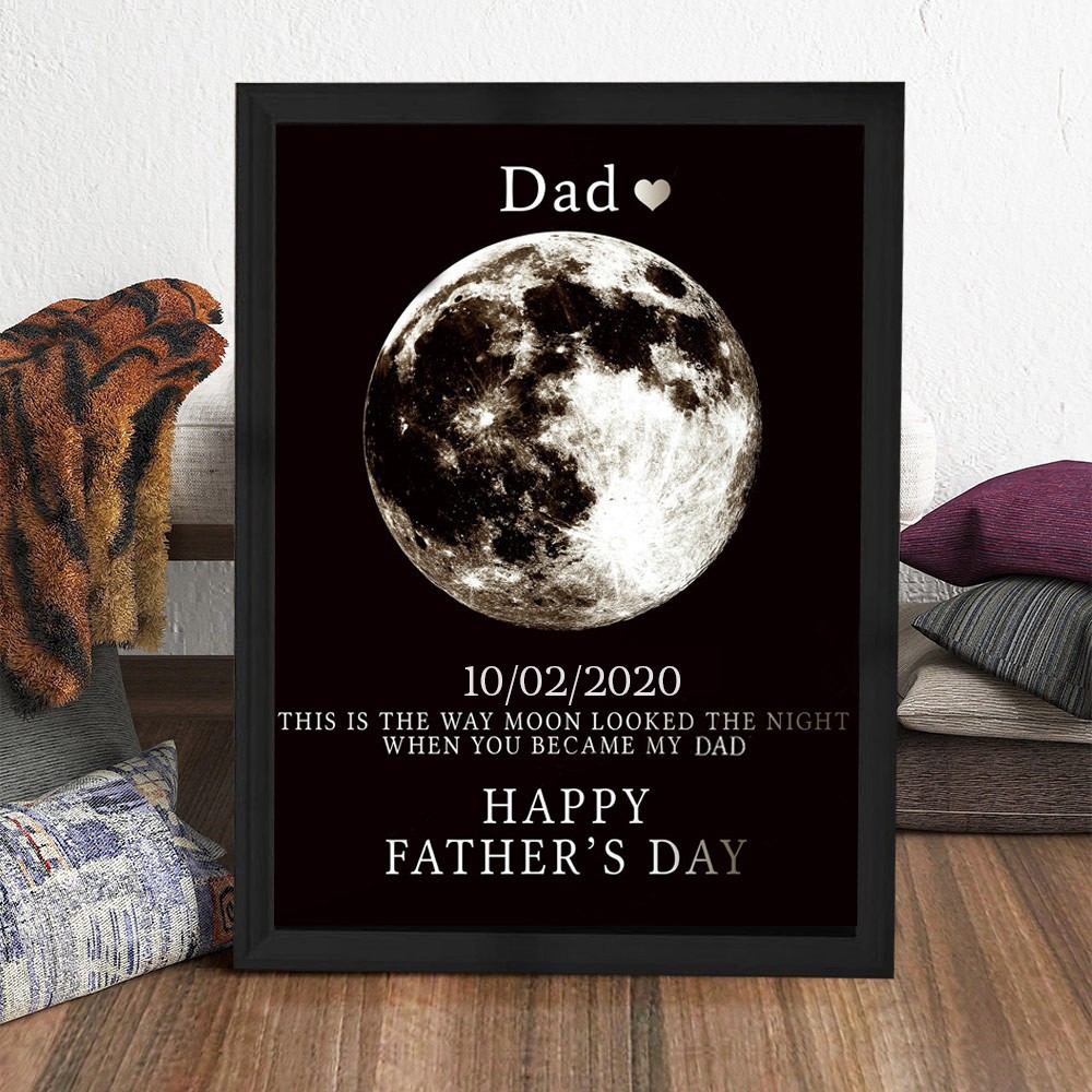 Personalised Moon Phase Print Wooden Frame Sign For Dad Father's Day Gift Ideas