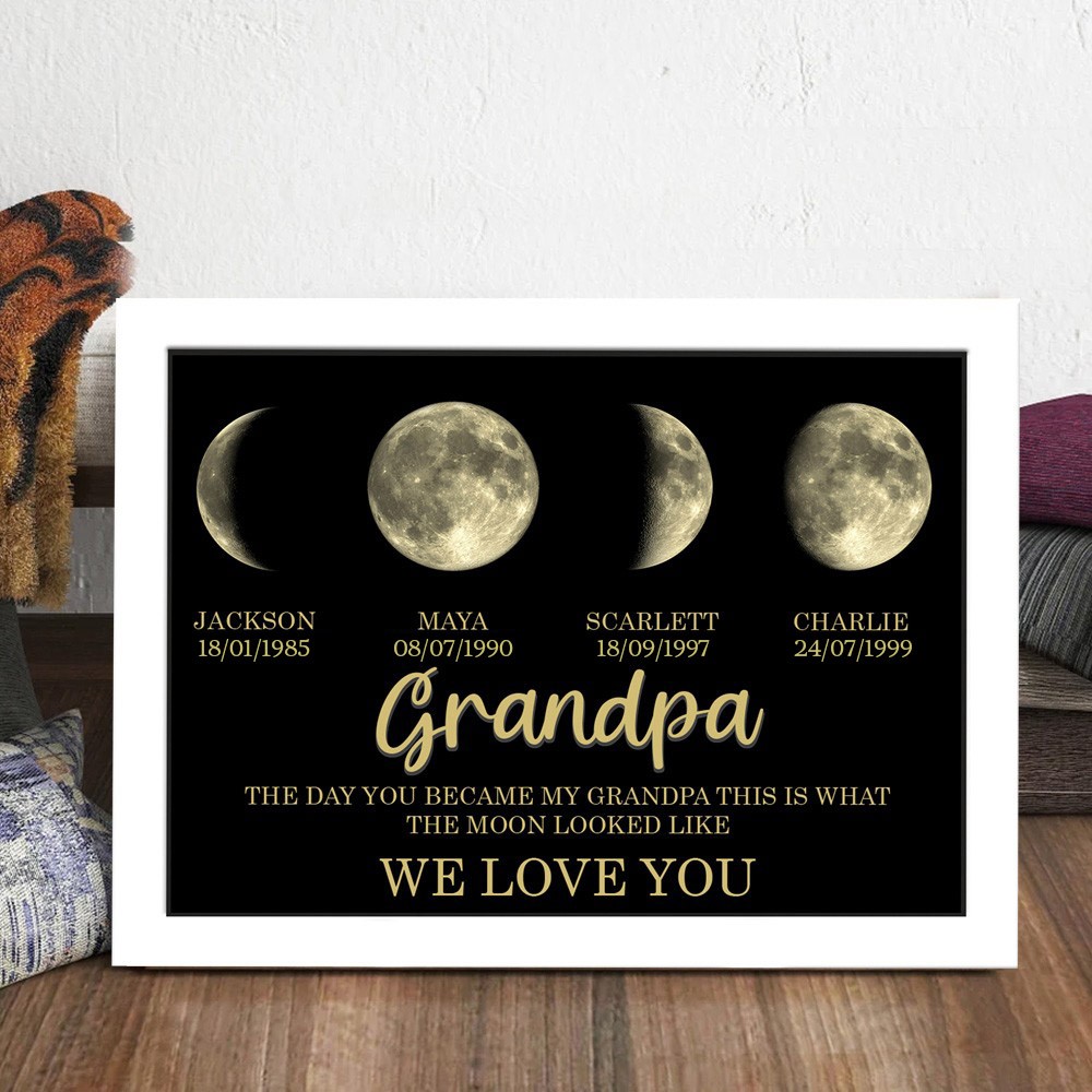 Custom Grandpa Moon Phase Print Wood Frame Sign Meaningful Gift Ideas Father's Day Gift