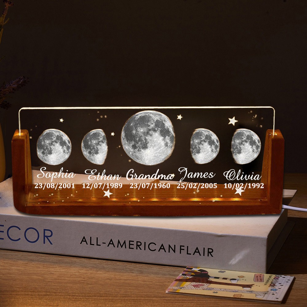 Personalised Nana Moon Phase Night Light with Kids Names Unique Gifts for Nana Mum Mother's Day Gift Ideas