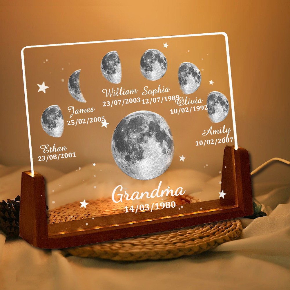 Custom Moon Phase Night Light By Date with Kids Names Gifts for Mum Nana New Mum Gift Mother's Day Gift