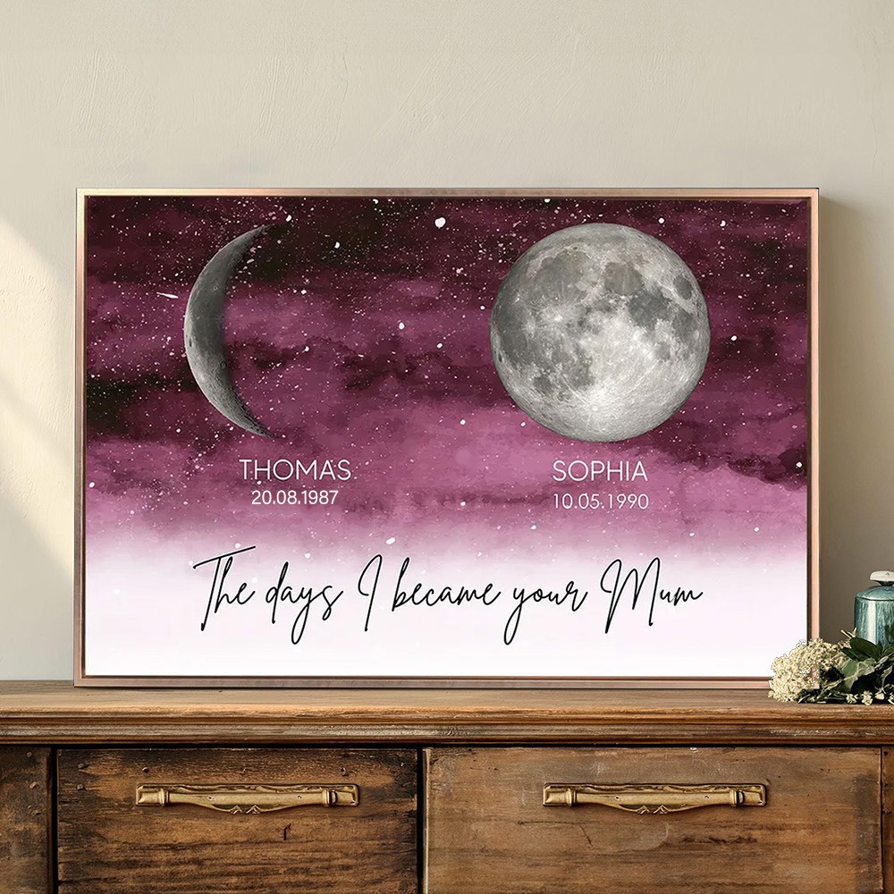 The Days You Became Our Mum Moon Phase Frame By Date with Kids Names Gifts for Mother's Day Personalised Gifts for Mum