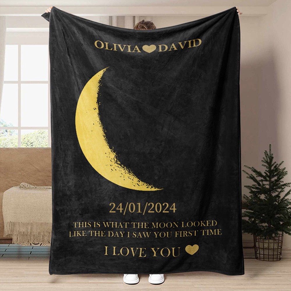 Personalised Couple Moon Phase Blanket Wedding Anniversary Gifts Unique Gift Ideas for Soulmate