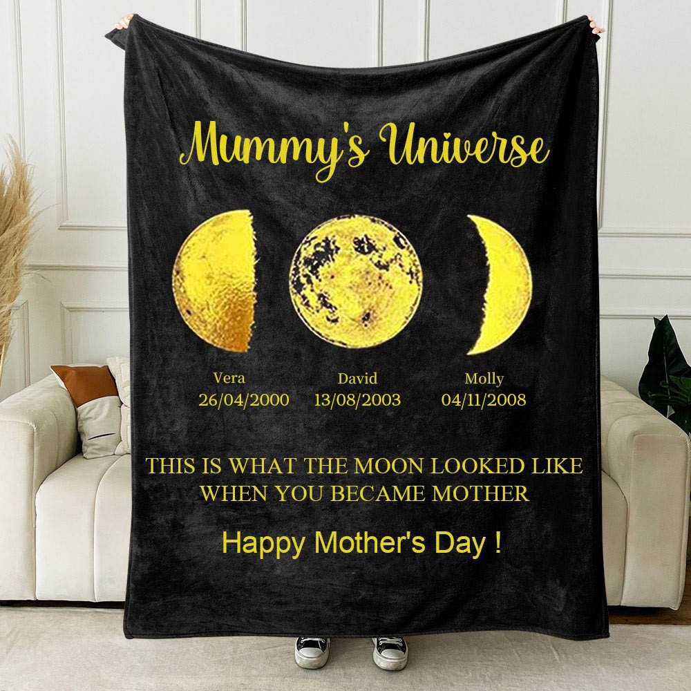 Mummy's Universe Custom Moon Phase Blanket With Kids Names Mother's Day Gift Ideas Keepsake Gift For Mum