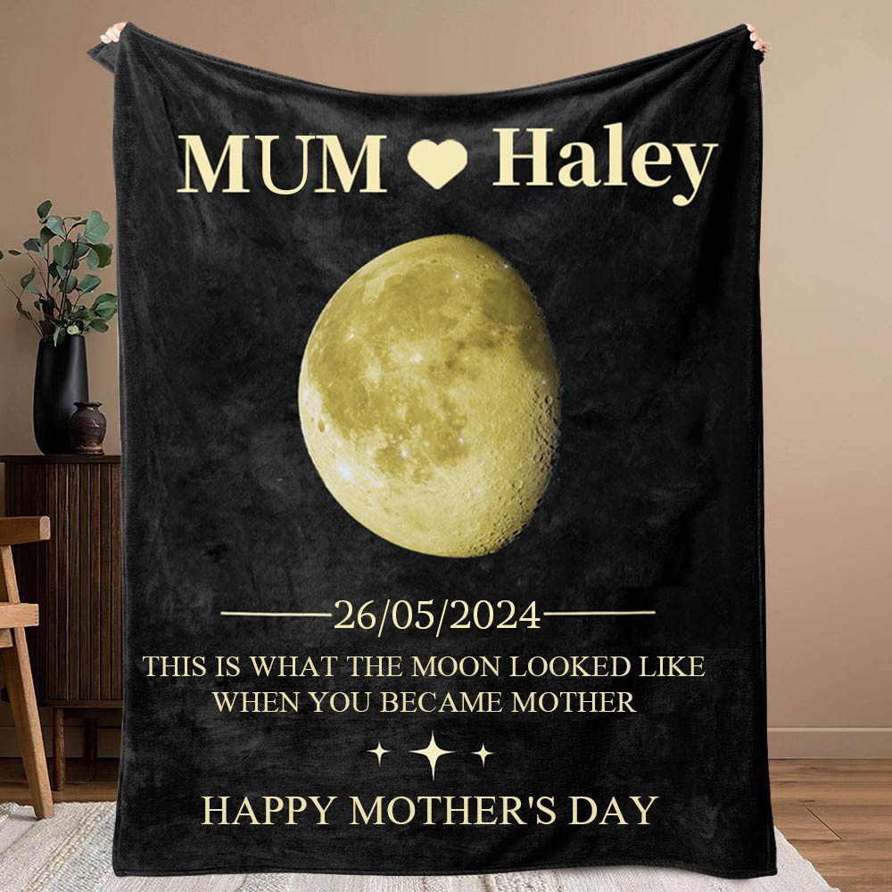 Custom Moon Phase Blanket For Mum With Date Unique Mother's Day Gift Ideas