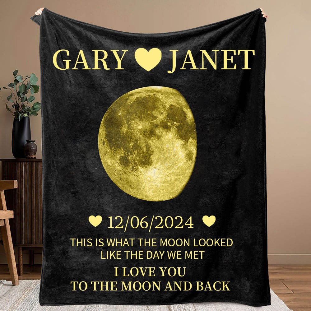 Custom Couple Names Moon Phase Blanket With Date Unique Love Gift For Soulmate Girlfriend Anniversary Gift Ideas