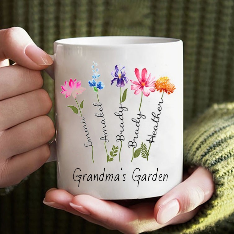 Personalised Grandma's Garden Birth Flower Mug