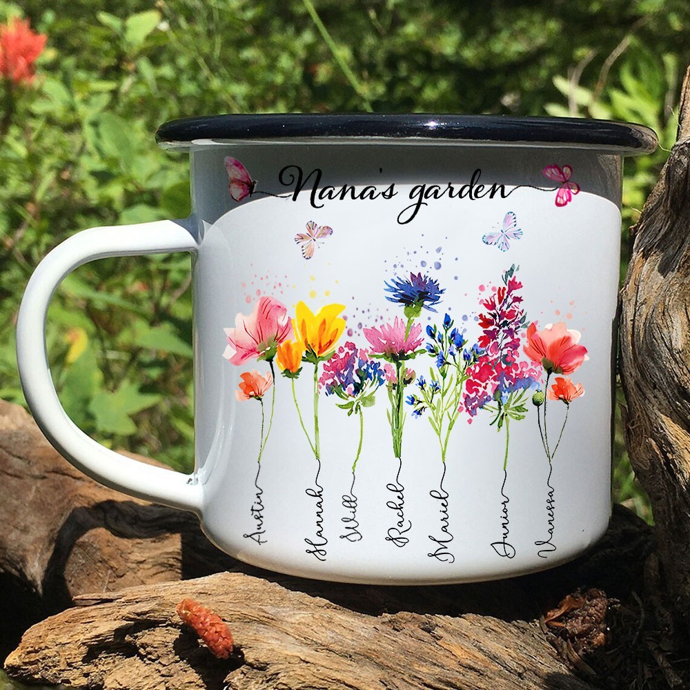 Personalised Nana's Garden Birth Flower Camping Mug