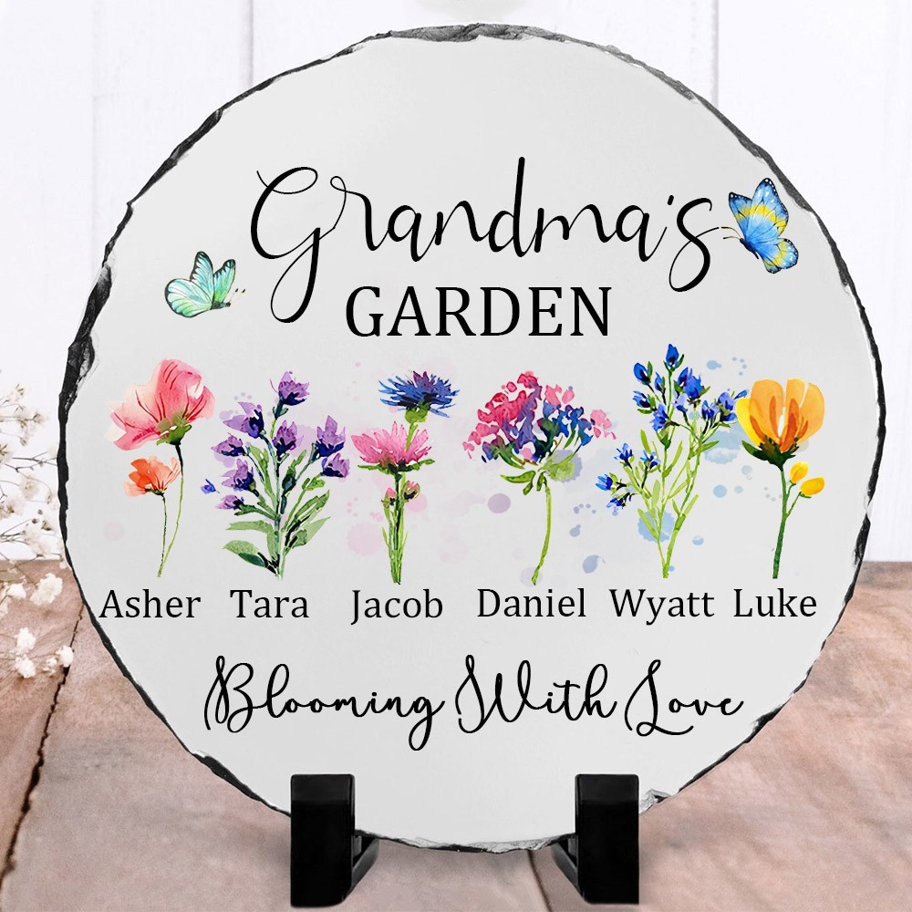 Personalised Birth Flower Garden Round Plaque For Grandma,Mum