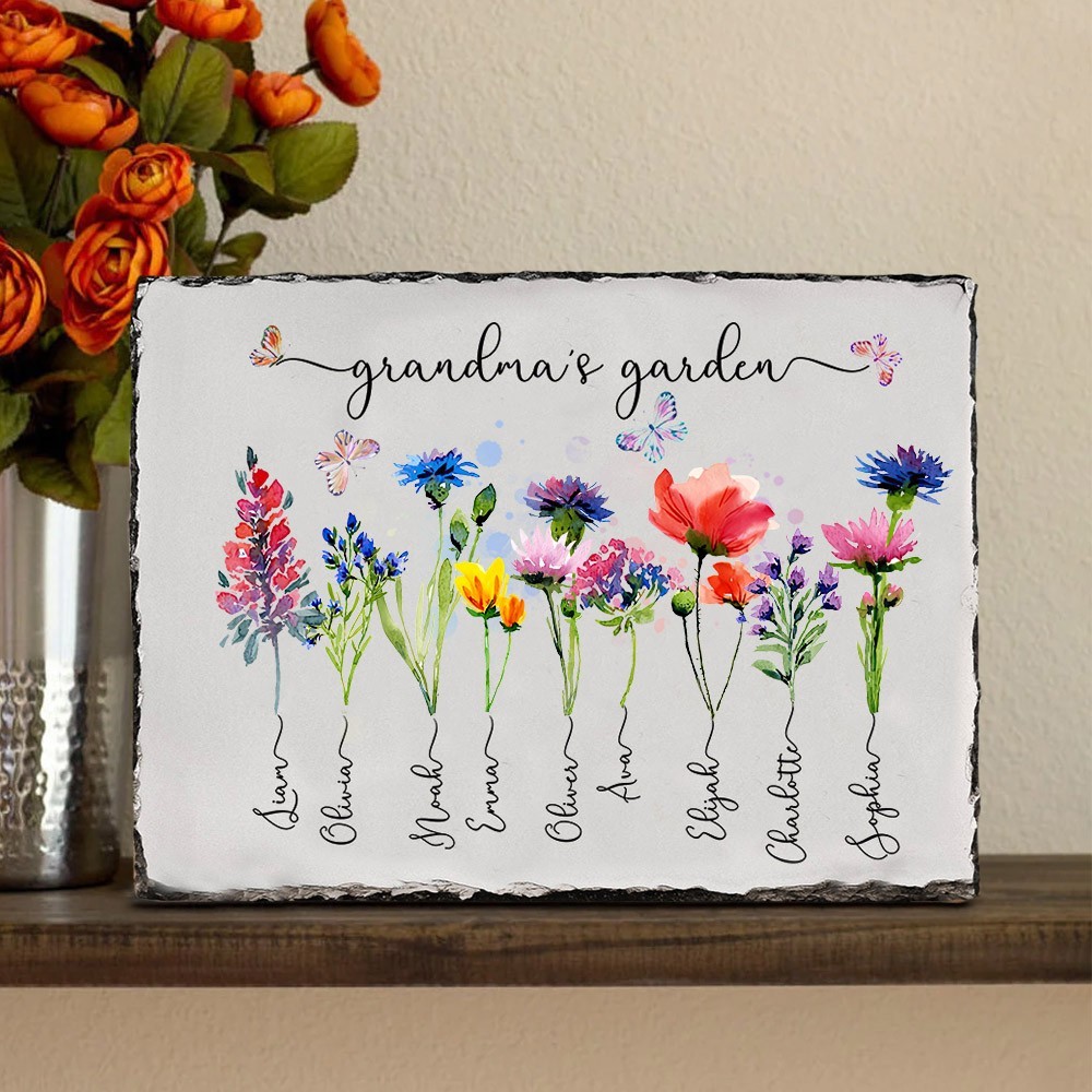 Personalised Birth Flower Print Art Decorative Plaque for Mum, Grandma