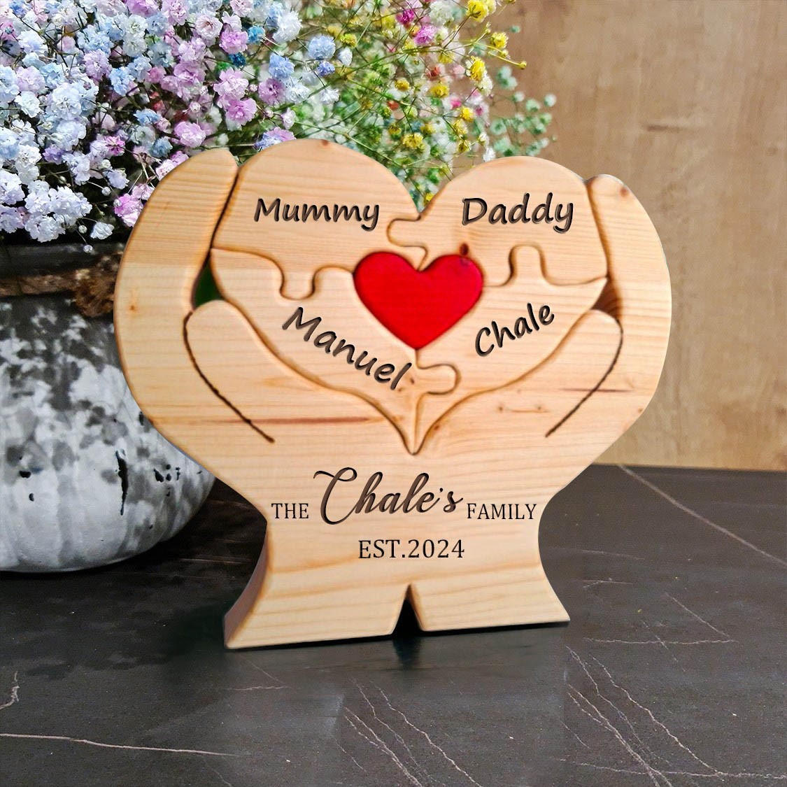Personalised Wooden Supporting hands Family Puzzle with Names