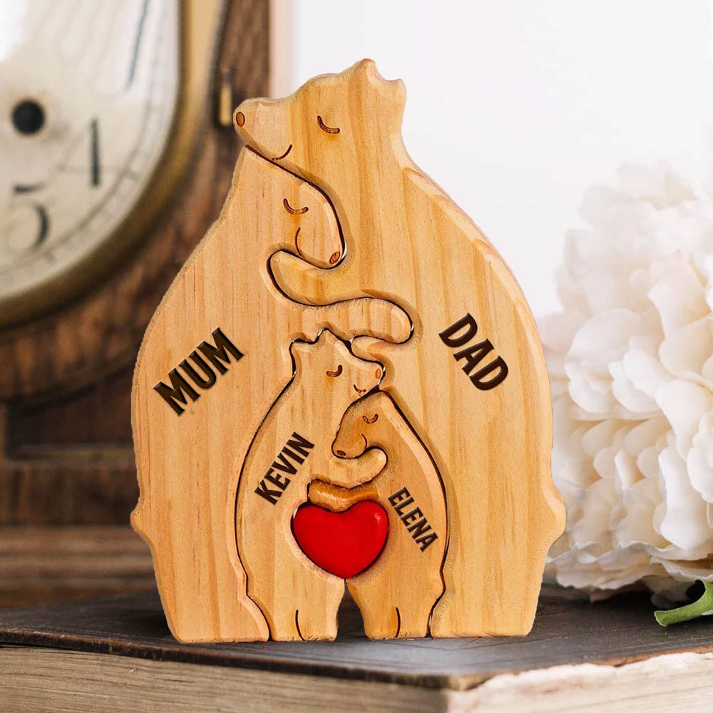 Personalised Hugging Bears Family Names Wooden Puzzle