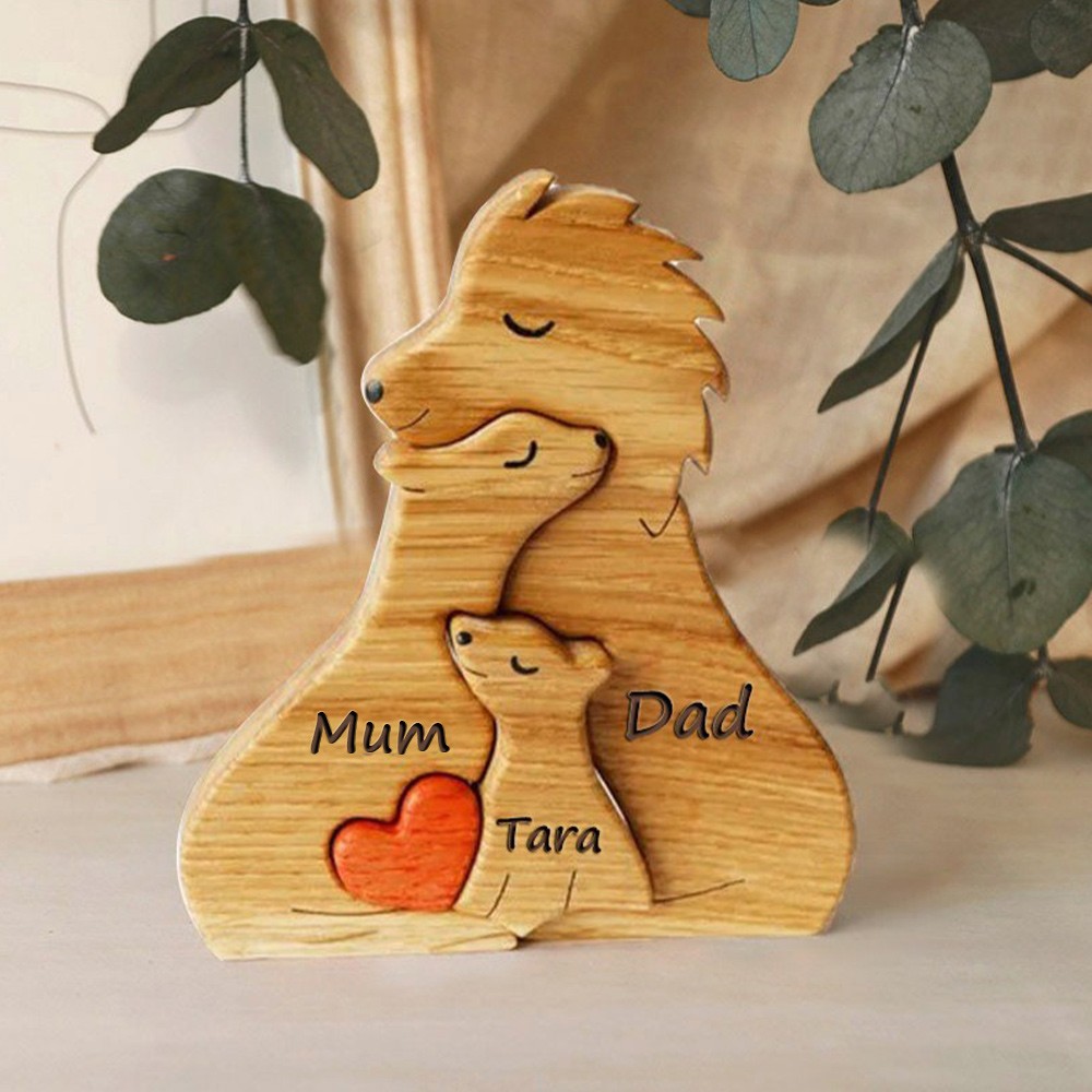 Personalised Wooden Lion Family Puzzle with Names