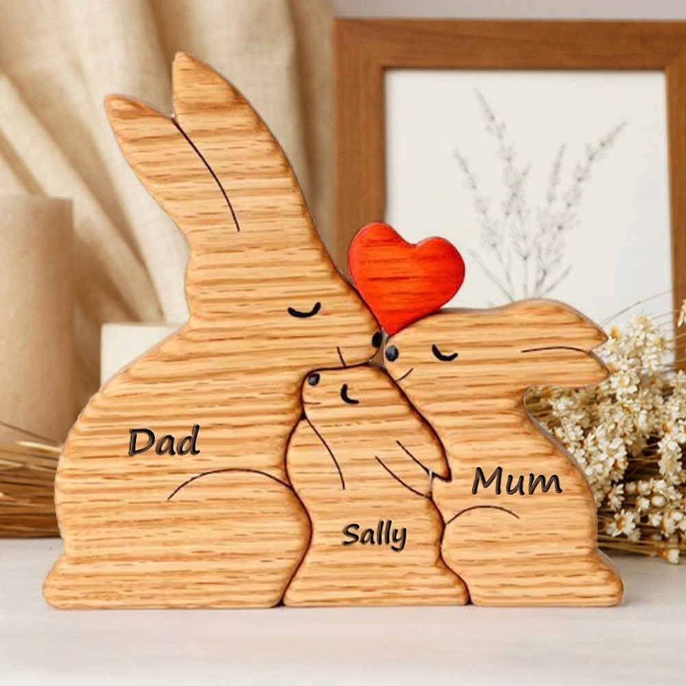Personalised Wooden Rabbit Family Puzzle with Names