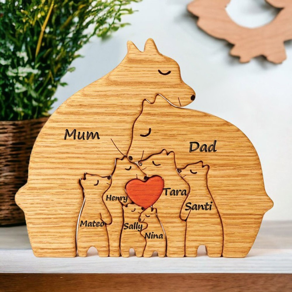 Personalised Hugging Bear Wooden Family Puzzle with Names
