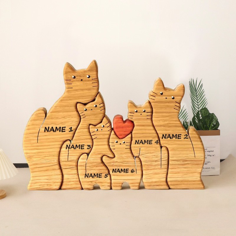 Personalised Wooden Cat Names Family Puzzle