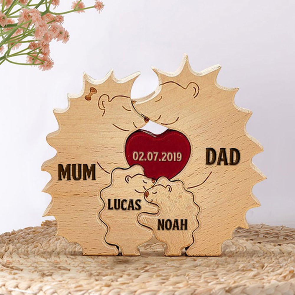 Custom Hedgehog Wooden Family Names Puzzle Sign Keepsake Gift Ideas For Home