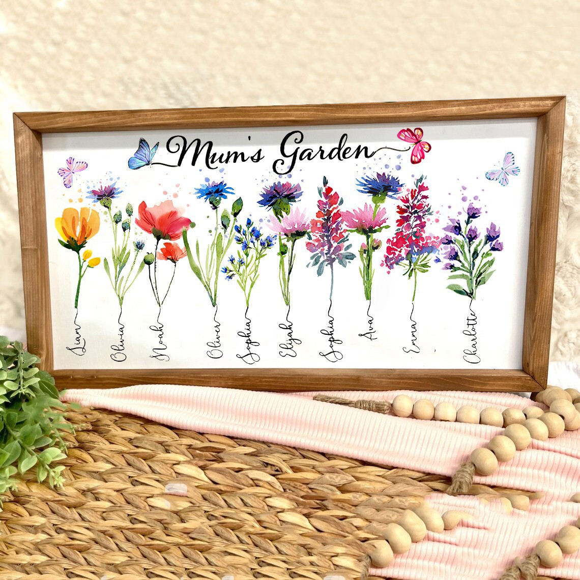 Custom Mum's Garden Birth Flower Art Print Wood Frame Thankful Gifts for Mum Grandma Mother's Day Gift Ideas