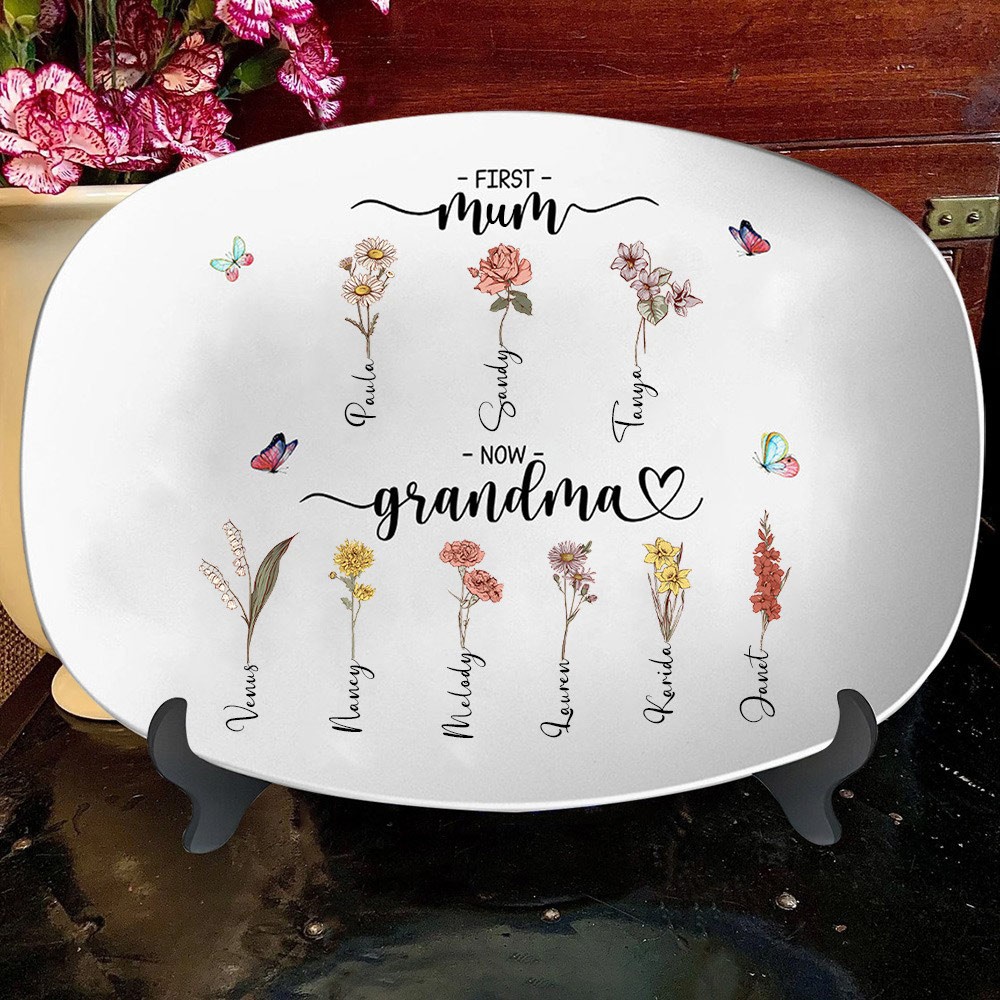 Custom Birth Flower Family Garden Platter Mother's Day Gift Unique Gift Ideas for Mum Gramdma