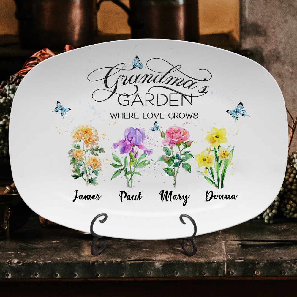 Personalised "Where Love Grows" Birth Flower Platter