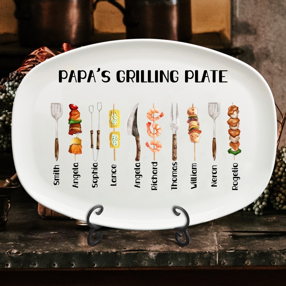 Personalised Papa's Grilling Plate with Kids Names Father's Day Gifts