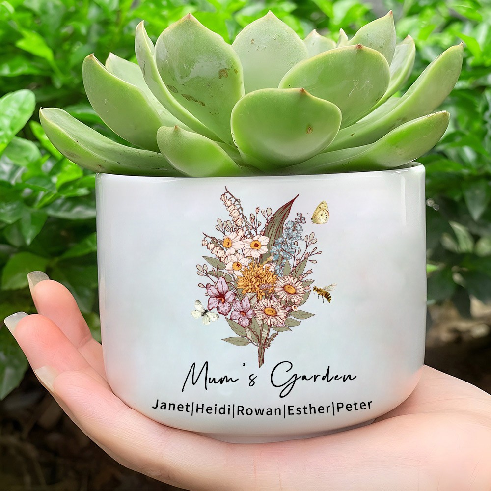 Custom Mum's Garden Scculent Plant Pots With Birth Bouquet Love Gifts for Mum Grandma Mother's Day Gifts