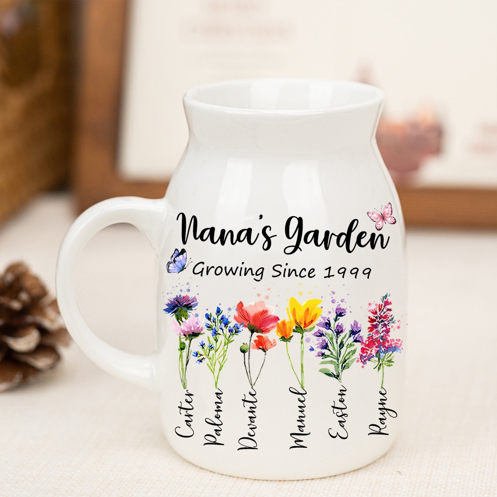 Personalised Nana's Birth Flower Vase with Kids Names
