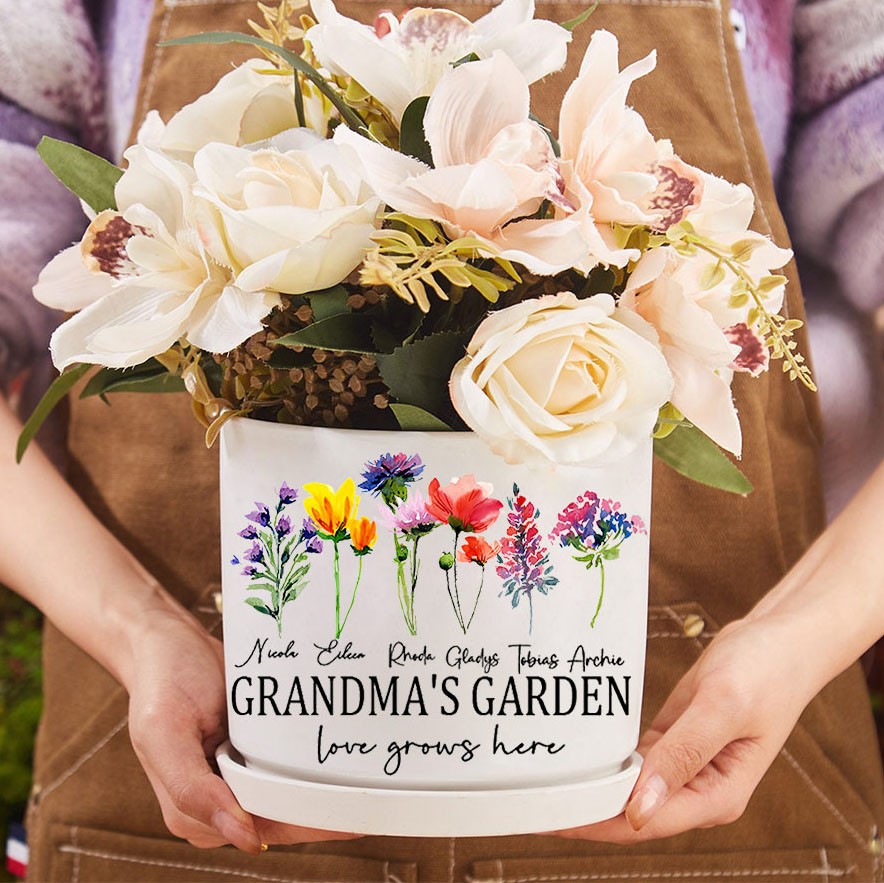 Personalised Grandma's Garden Birth Flower Pot Mother's Day Gift