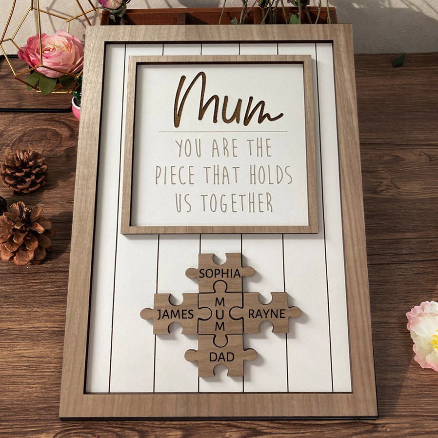 Personalised Wooden Mum Puzzle Sign with Kids Names Mother's Day Gift Ideas