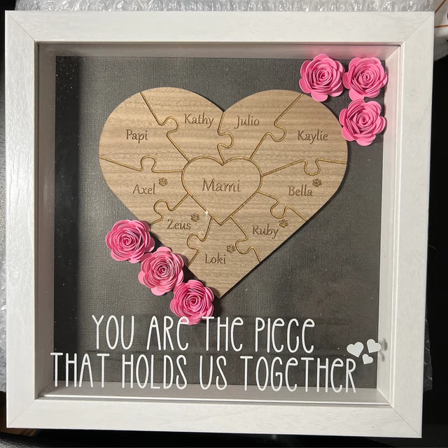 Personalised Heart Shaped Wooden Puzzle Frame with Names