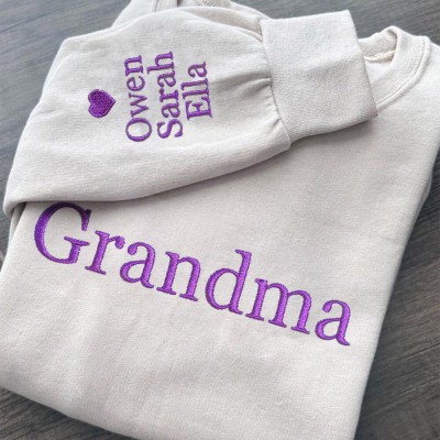 Personalised Grandma Embroidered Sweatshirt Hoodie with Kids Names For Mother's Day Gift