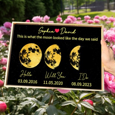 Personalised Couple Moon Phase Frame Wooden Sign Unique Gift For Couple