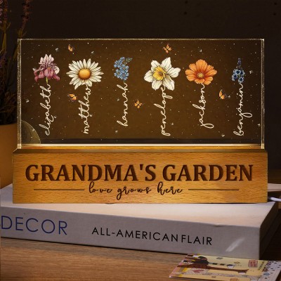 Personalised Grandma's Garden Love Grows Here Birth Flower Night Light Christmas Gifts Unique Gifts For Mum Grandma