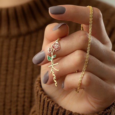 Personalised Birth Flower Name Necklace Custom Floral Pendant Jewelry Unique Birthday Gift Mother's Day Gift For Mum & Grandma