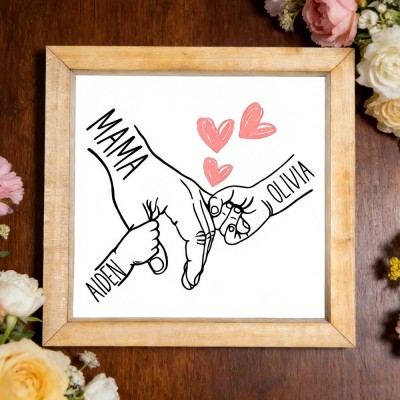 Custom Wooden Mama Holding Kids Hands Sign With Kids Names Family Keepsake Gift for Mum Grandma Unique Mothers Day Gifts